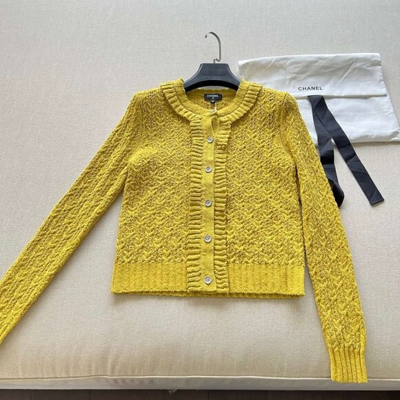 Chanel Ruffled Yellow Knit Cardigan - Picture 7 of 11